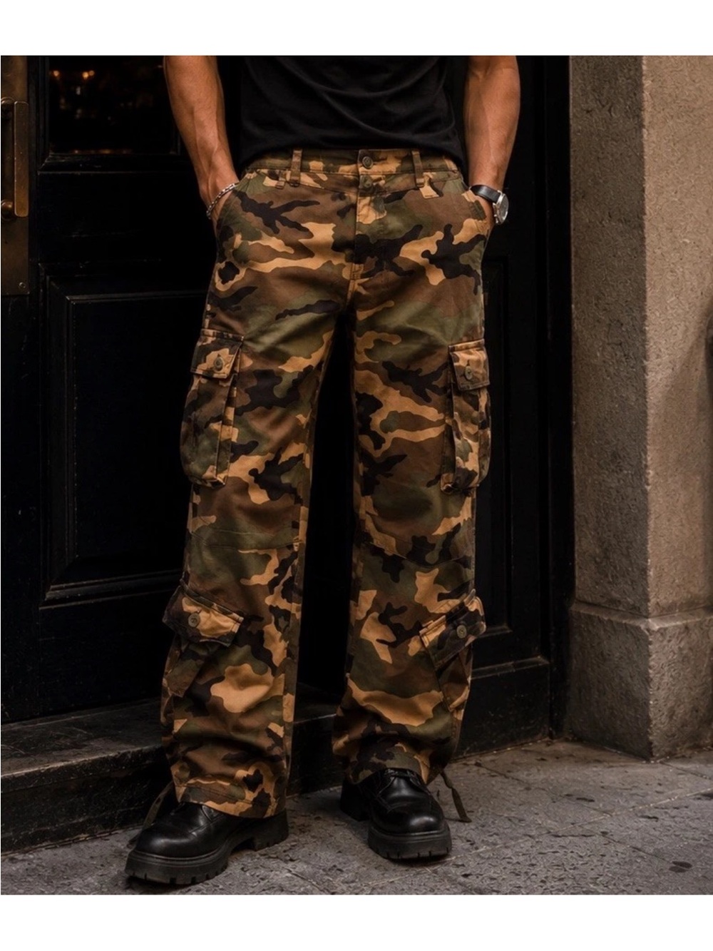 Match Men's Camouflage Cargo Pants Max Brown Green Classic Woodland Military